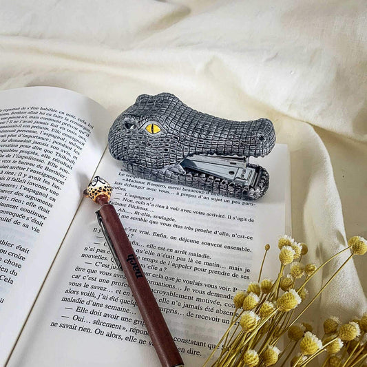 Unusual Crocodile Stapler made from porcelain and hand painted by Nach