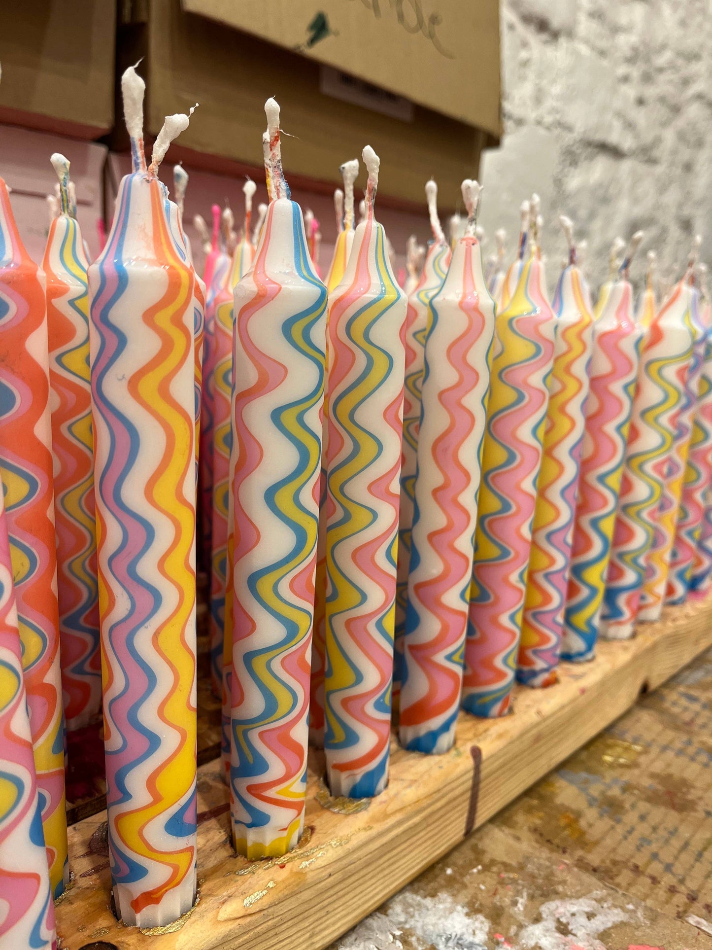 Coloured Marble Zigzag Taper Candle