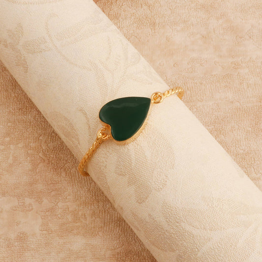 Gold Plated Green Heart Stone Twisted Rope Bangle Bracelet