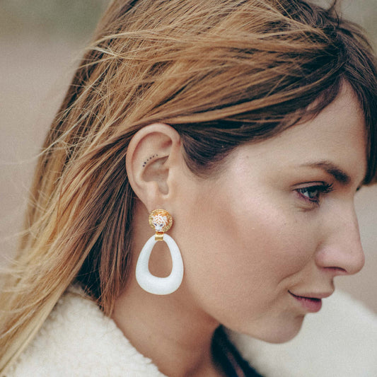 Nach Bijoux White Tiger Oval Earrings image 1