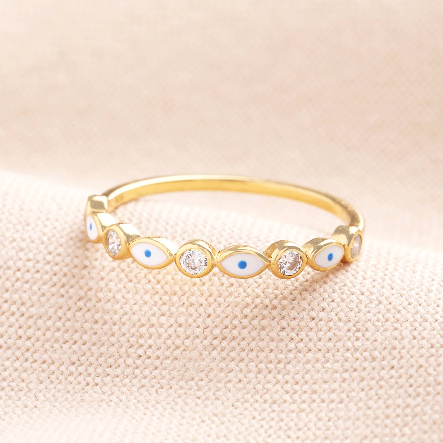 Sterling Silver Evil Eye Ring, Gold Plated