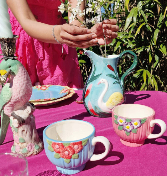 Embossed Flower Mint Ceramic Mug image 1