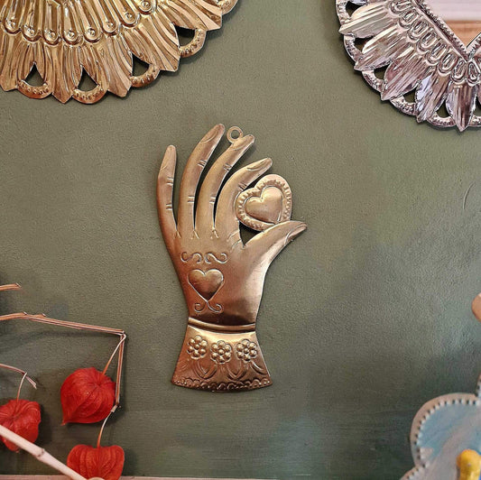 Handmade Brass Conquistador's Heart Hand Ex-Voto image 1