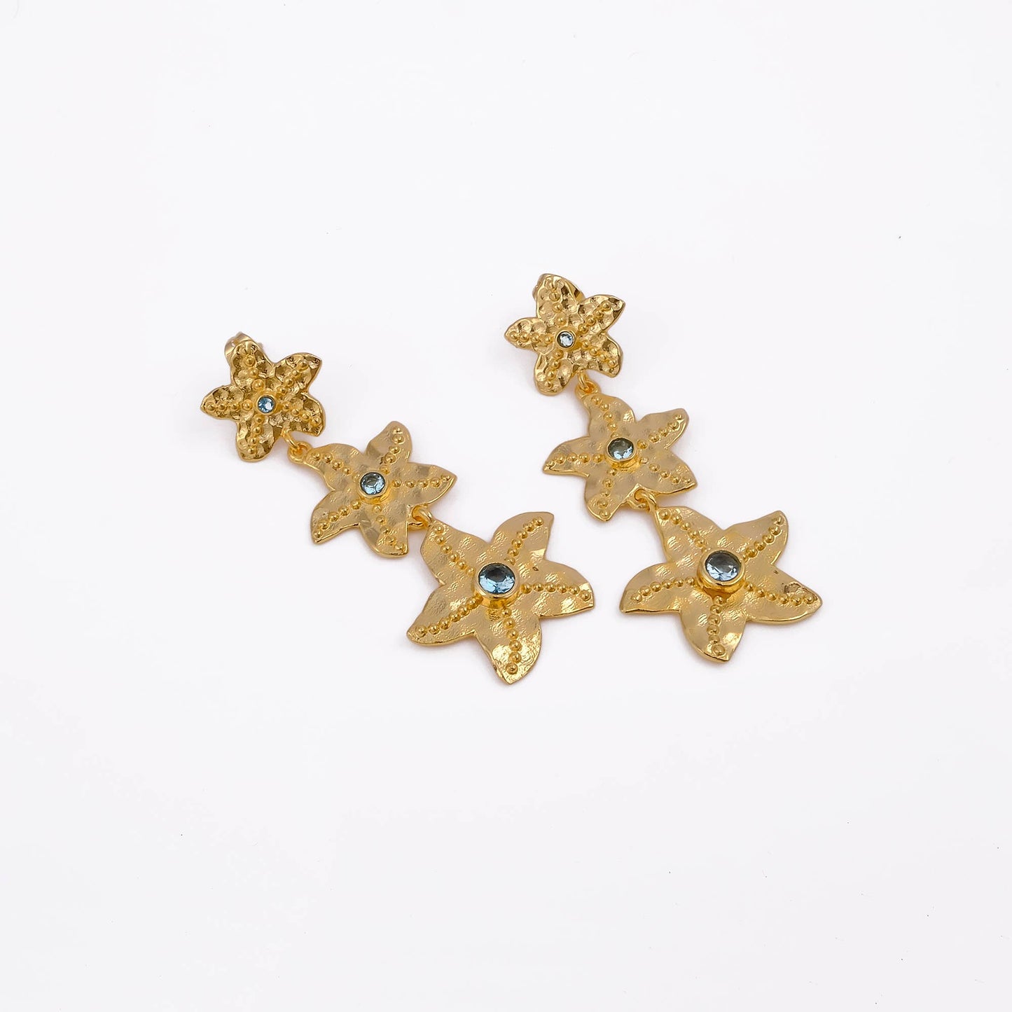 Blue Topaz Quartz Stud Ocean-Inspired Starfish Earrings