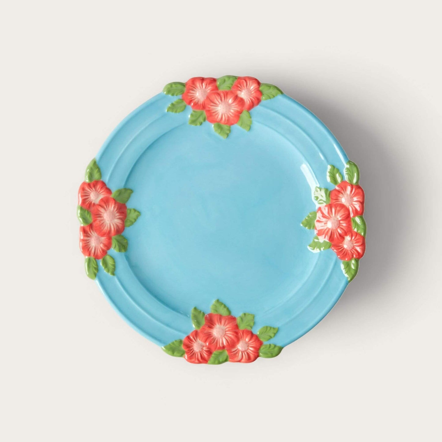 Ceramic Embossed Flower Soft Blue Lunch Plate image 0