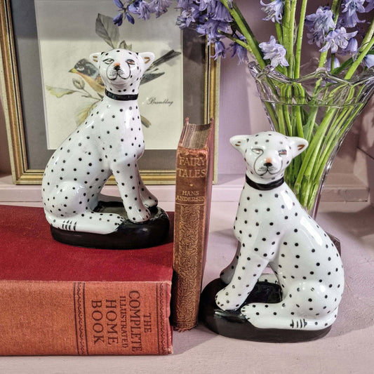 Pair of Hand Painted Porcelain Sitting Leopards image 1