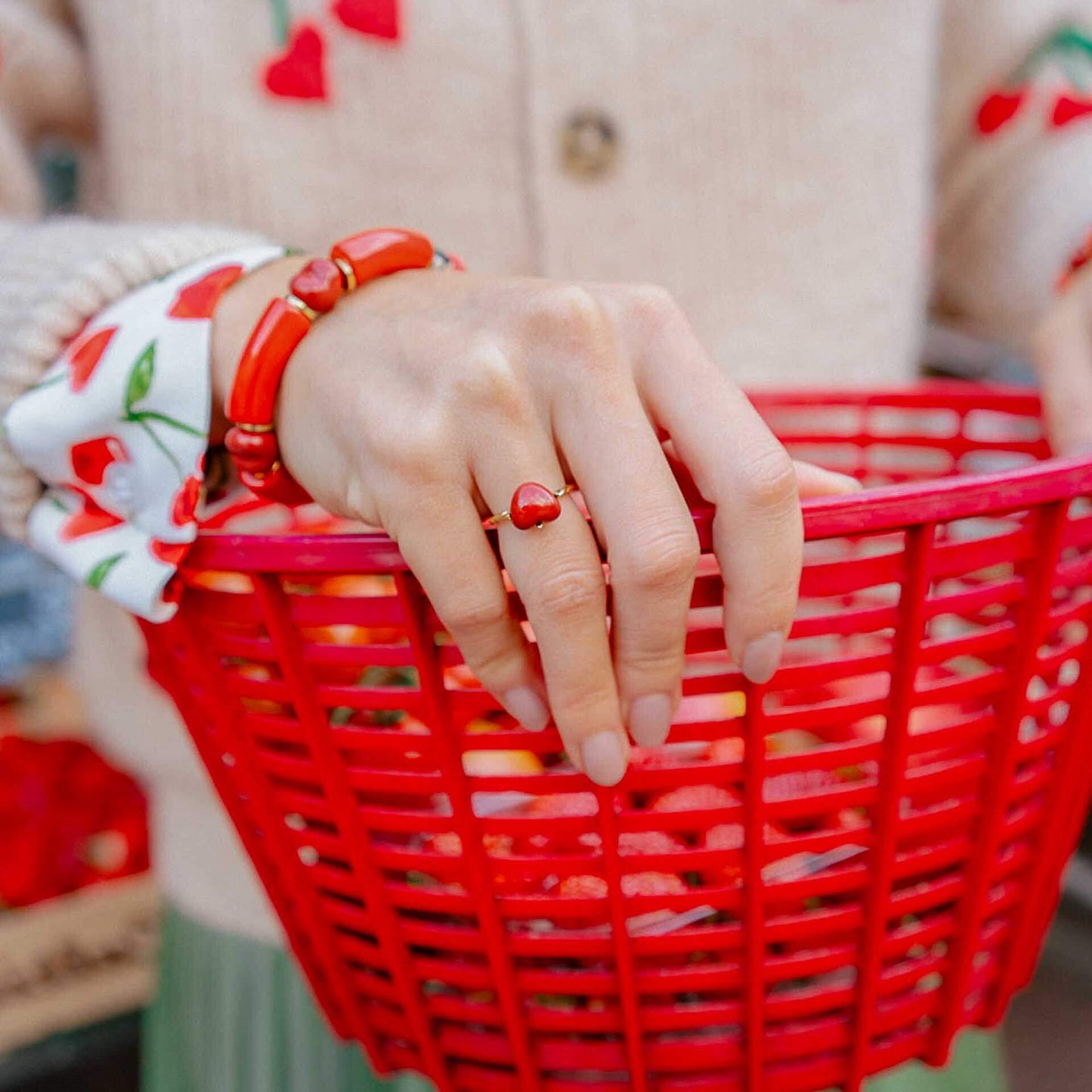 Nach Handpainted Porcelein Chérie Cherry Heart Ring image 1