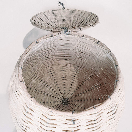 White Rattan Lidded Tortoise Storage Basket image 1