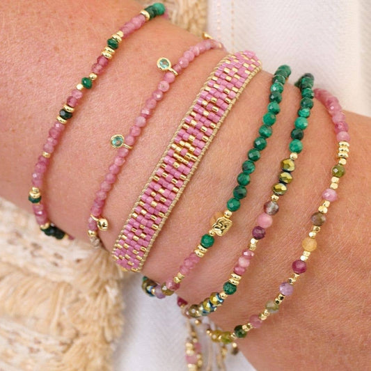 Holly Pink Tourmaline Crystal Gemstone Gold Plated Bracelet