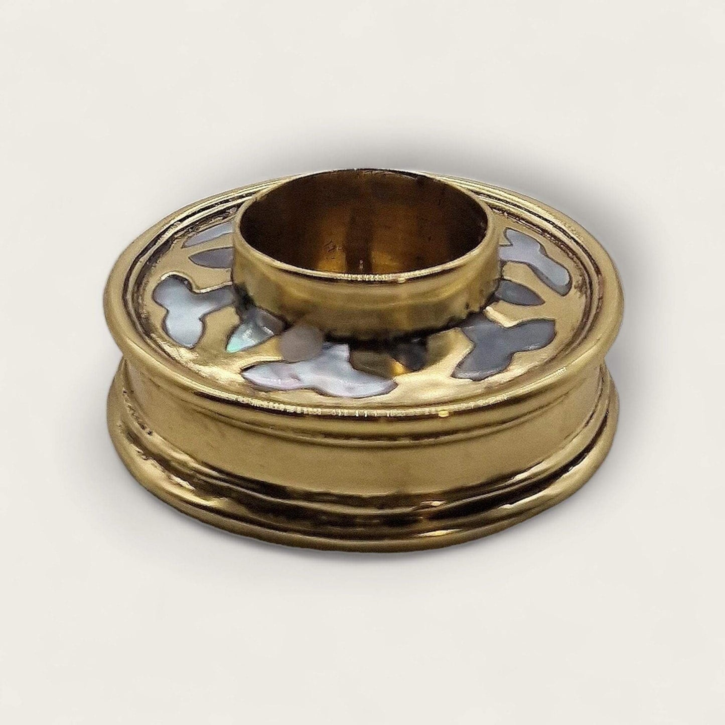 Flat Brass Mother Of Pearl Candle Holder image 0