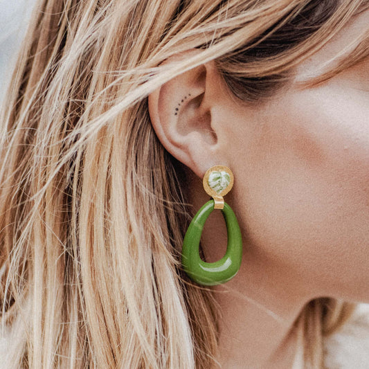 Nach Green Leaf Oval Earrings image 1