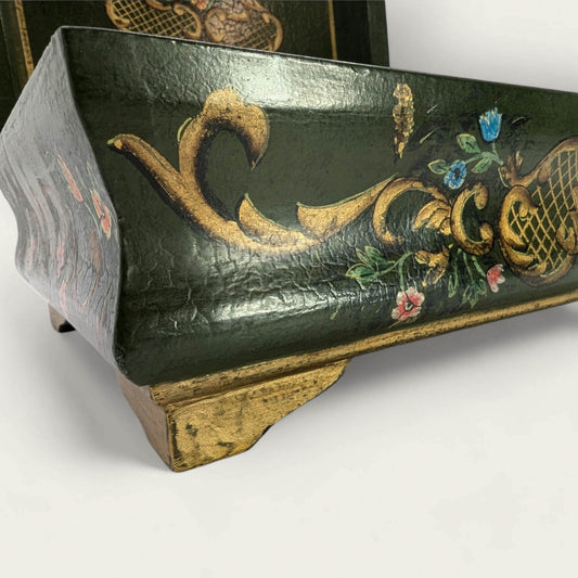 Handpainted Green Folk Art Wooden Jewellery Box image 1