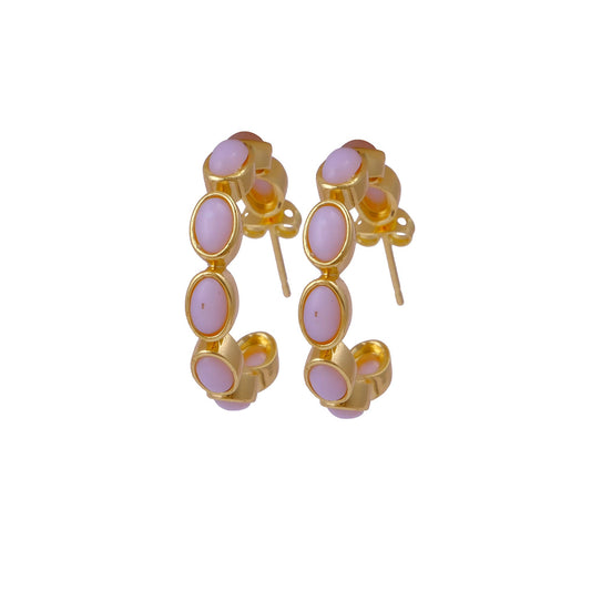 Handmade Opal Stud Gemstone Oval Hoop Earrings