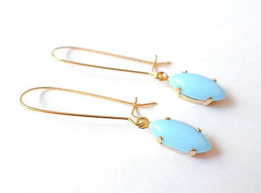 Vintage Elegant Light Blue Earrings Gold 1960s
