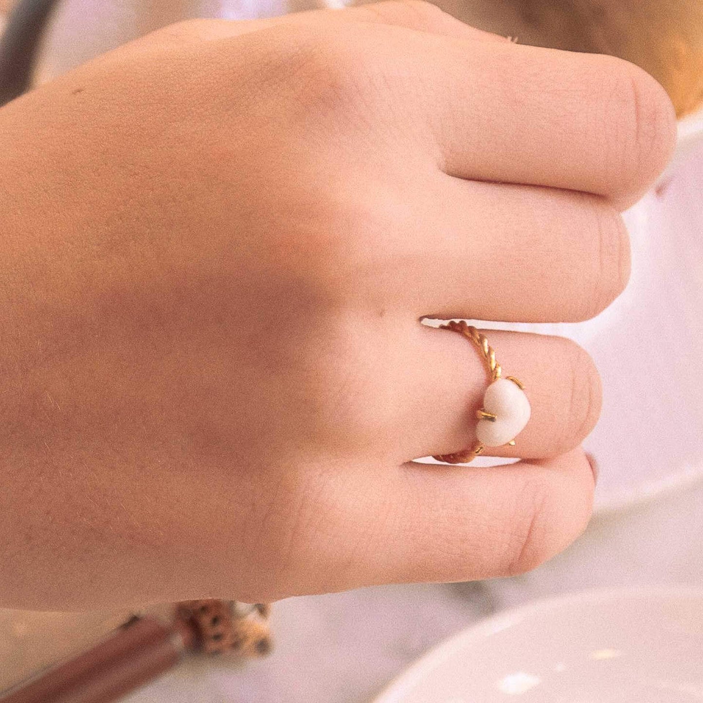 Nach Adjustable Twisted Porcelain Heart Ring image 1
