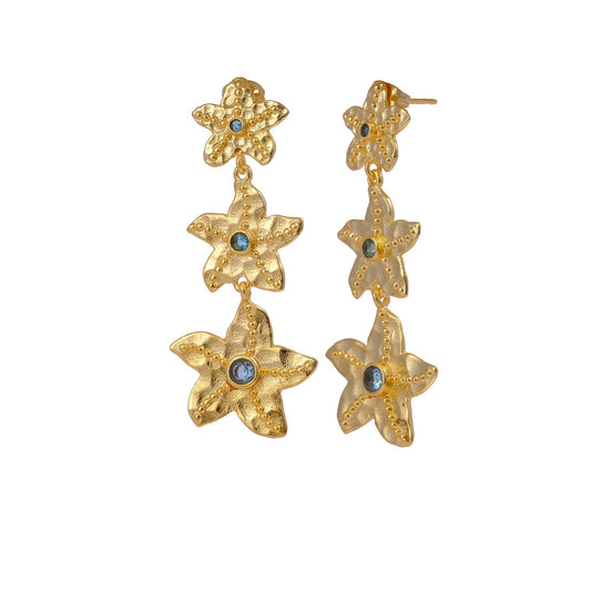 Blue Topaz Quartz Stud Ocean-Inspired Starfish Earrings