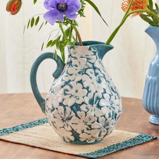 Blue Floral Ceramic Pitcher image 1