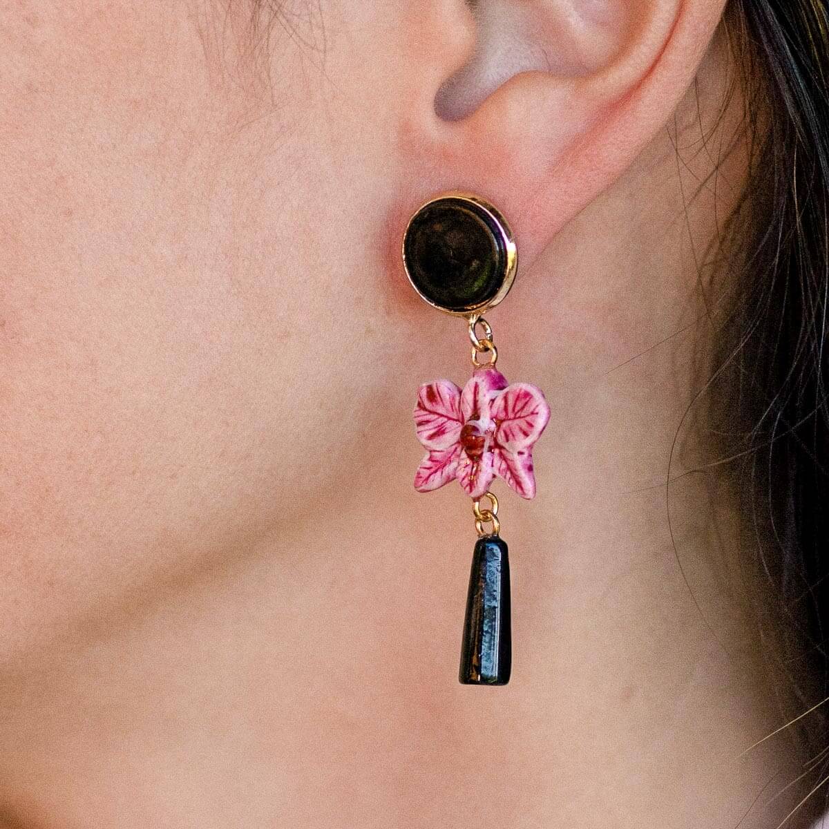 Nach Pink Orchid Pendant Earrings image 1