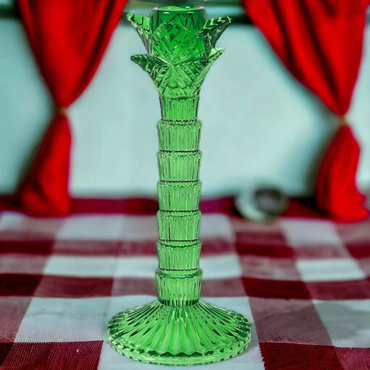 Green Glass Palm Tree Candlestick image 1