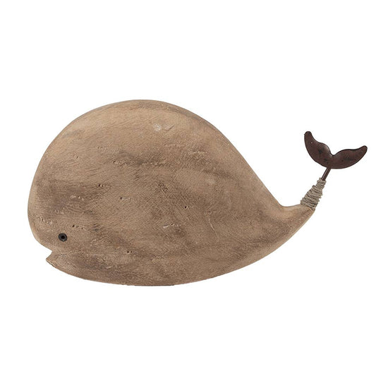 Decorative Brown Wooden Whale Figurine with Metal Tail