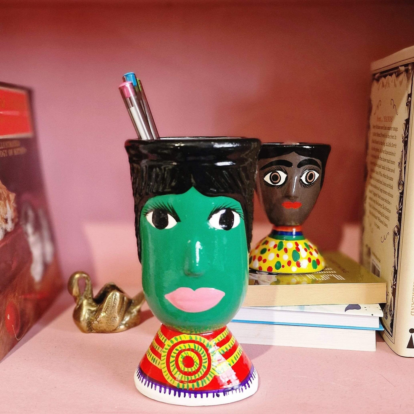 Handmade Ceramic Green Head Vase image 2