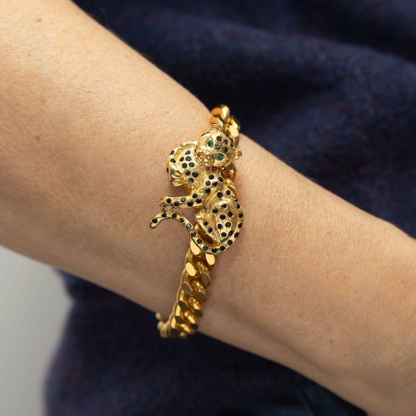 Vintage Gold Leopard Curb Bracelet, 24ct Gold Plated