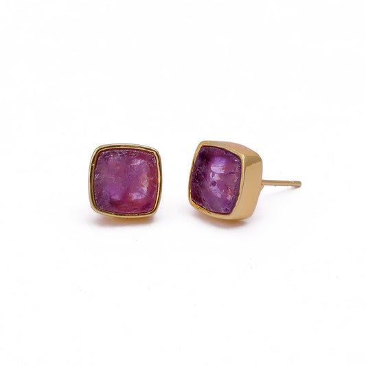 Raw Amethyst Gold Plated Stud Earrings