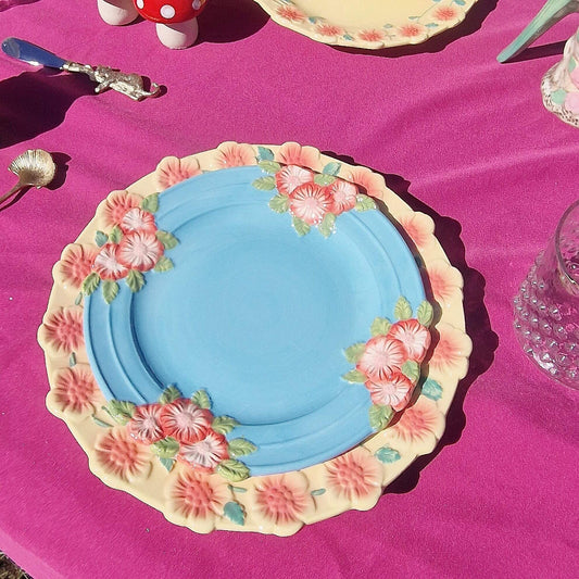 Ceramic Embossed Flower Soft Blue Lunch Plate image 1