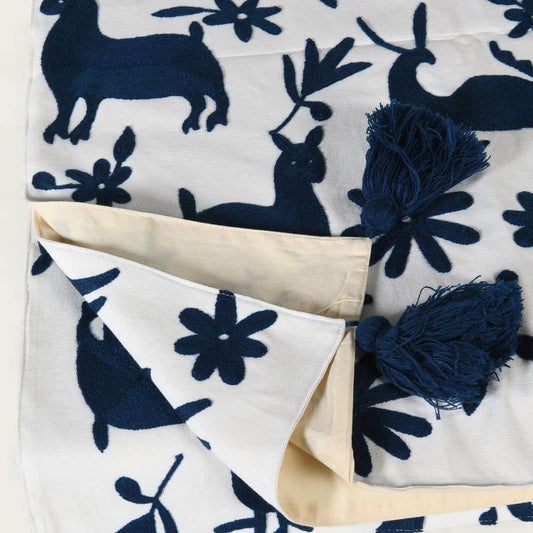 Tasselled Navy Embroidered Deer Throw image 1