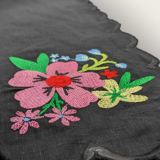 Set of Four Black Embroidered Scallop Edged Napkins image 1