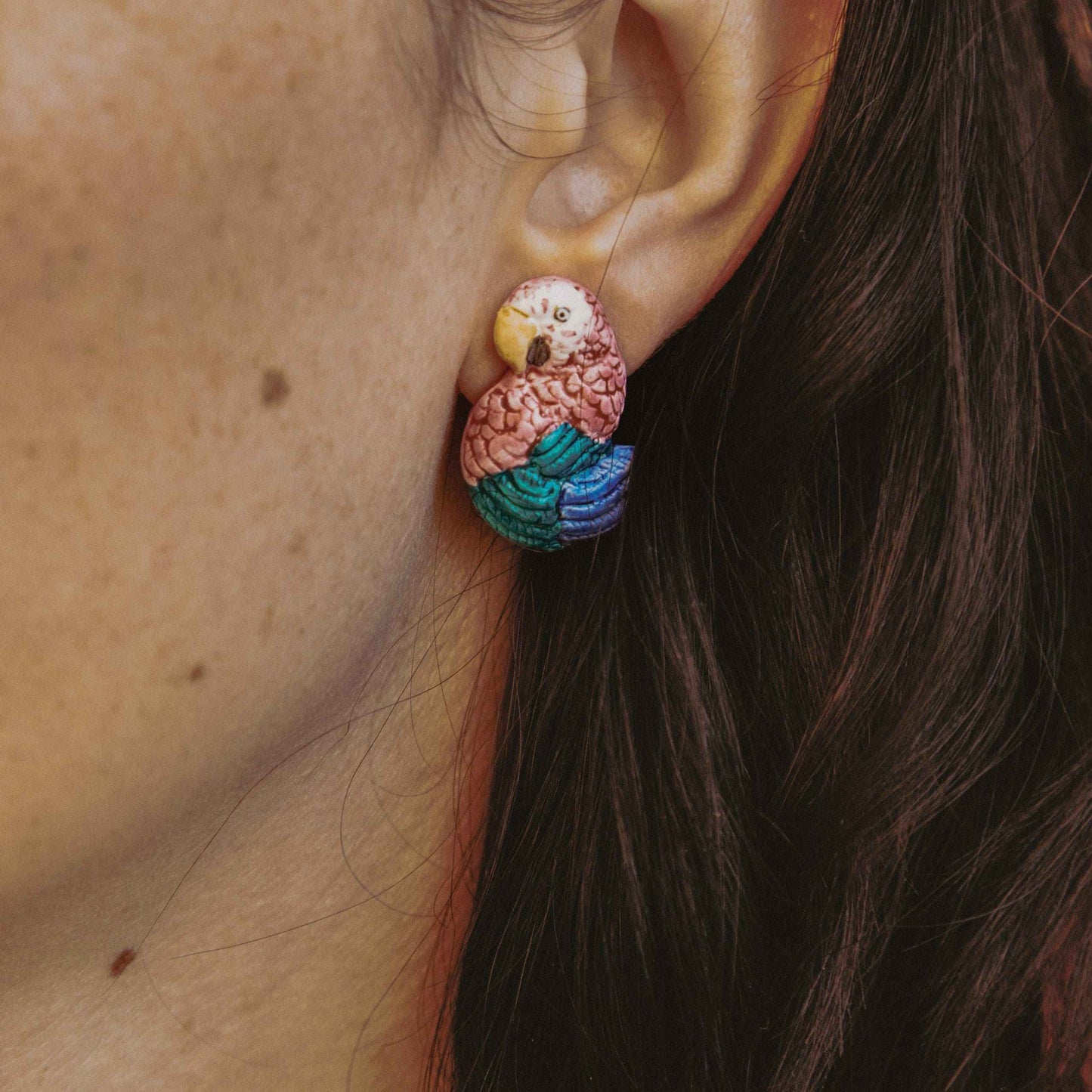 Nach Handpainted Porcelain Parrot Earrings