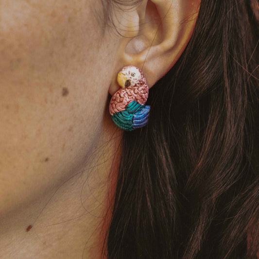 Nach Handpainted Porcelain Parrot Earrings