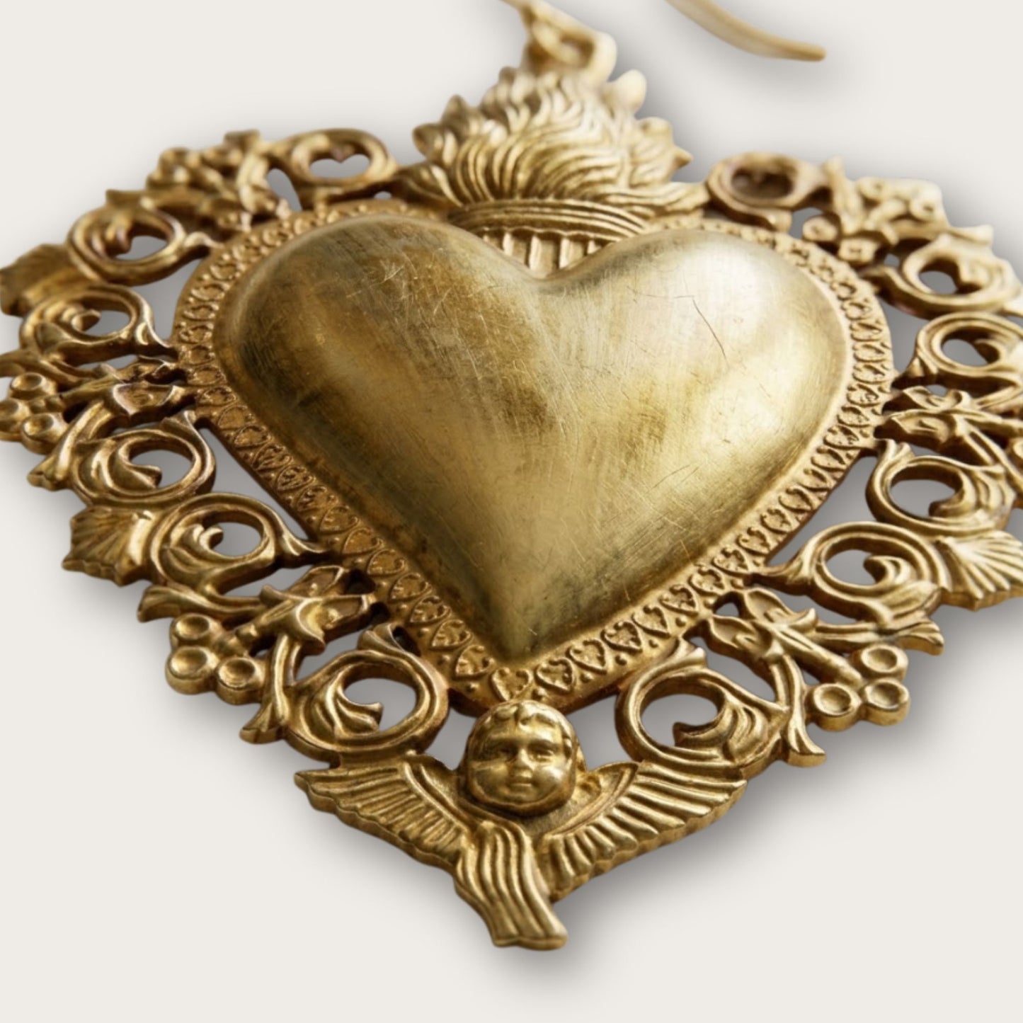 Antique Inspired Hanging Sacred Heart, Gold Tin