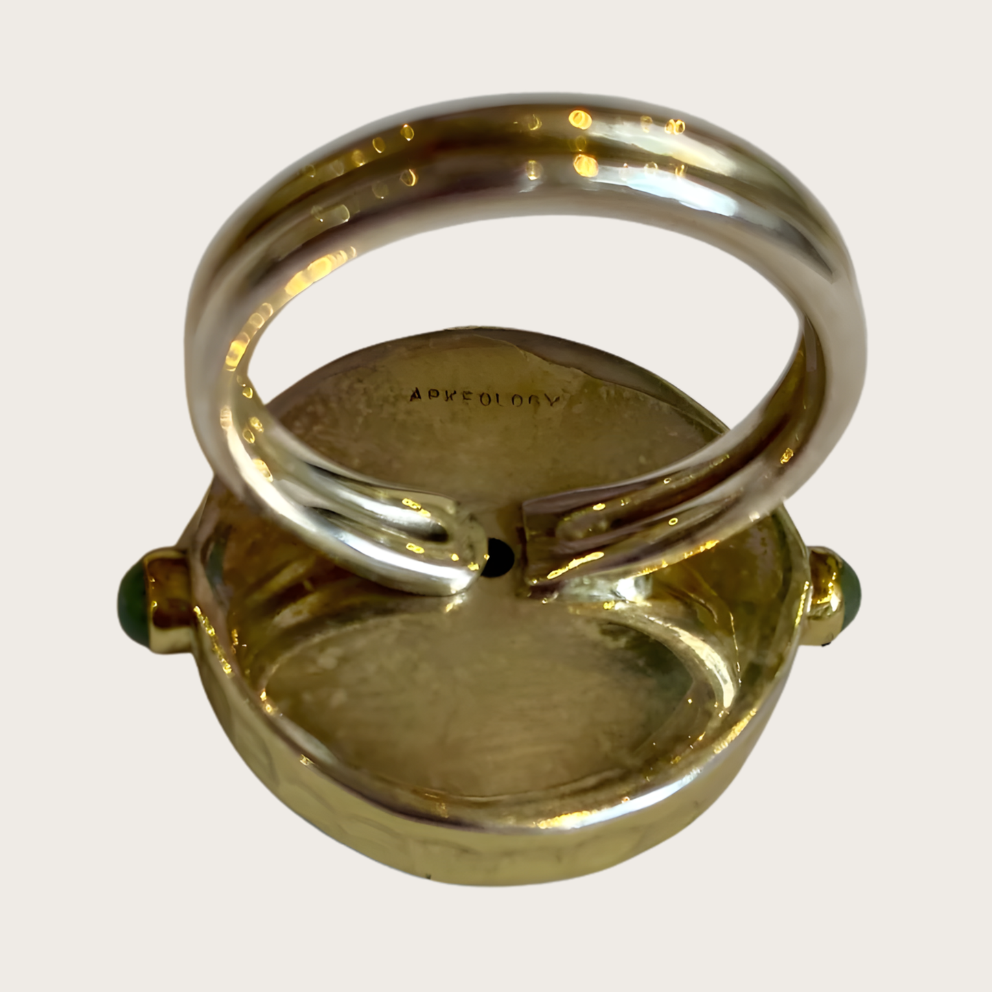 Antiqued Brass Embossed Sacred Heart Round Adjustable Ring