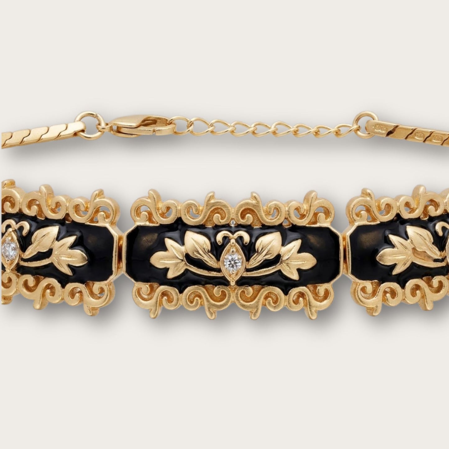 Baroque Black Enamel, 18k Gold Plated with Crystals Filigree Choker