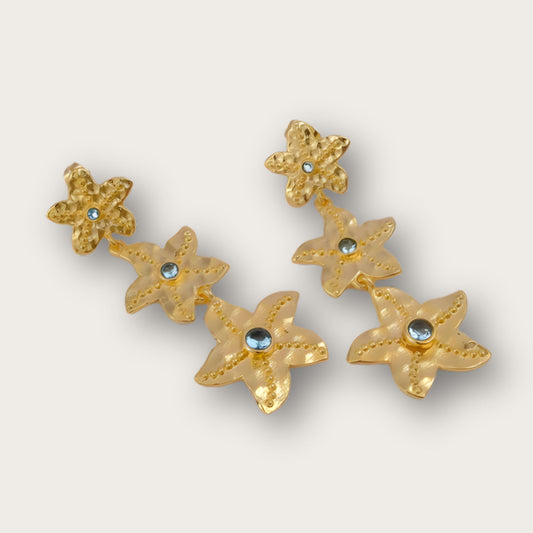 Blue Topaz Quartz Stud Ocean-Inspired Starfish Earrings