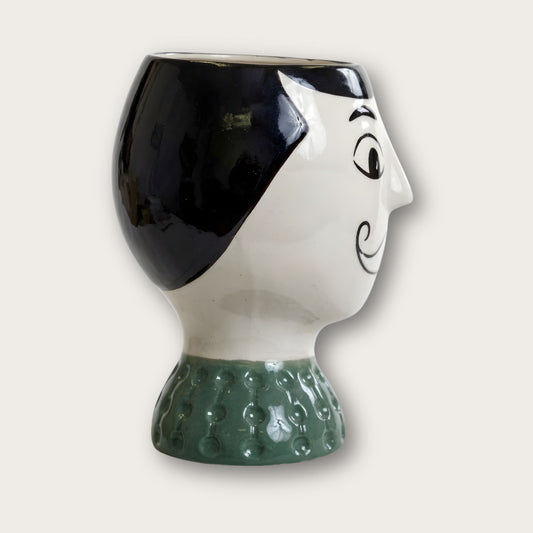 Ceramic Moustache Doodle Man's Face Vase