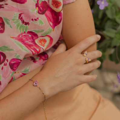 Nach Figs & Flowers Pansy Porcelain Bracelet, Handmade Hand Painted