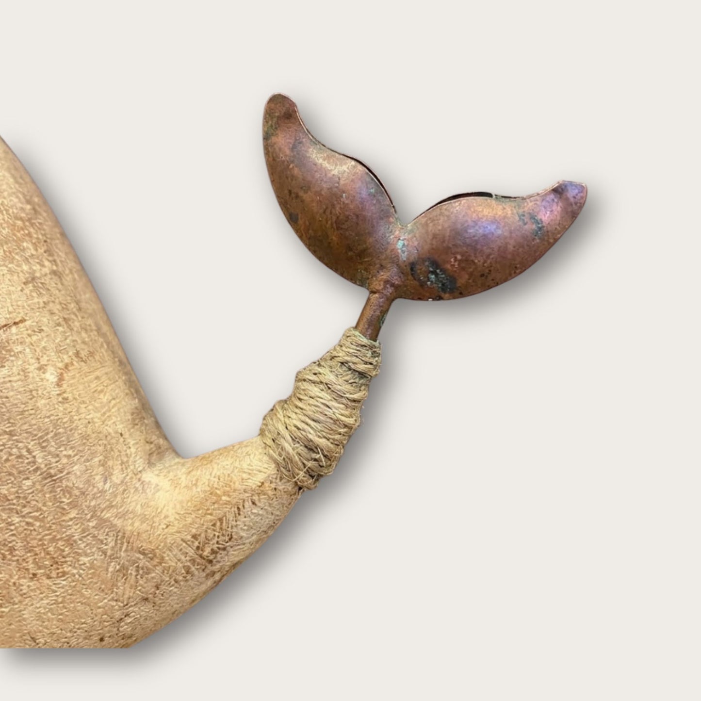 Decorative Brown Wooden Whale Figurine with Metal Tail