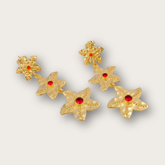 Elegant Garnet Quartz Starfish Handmade Drop Earrings