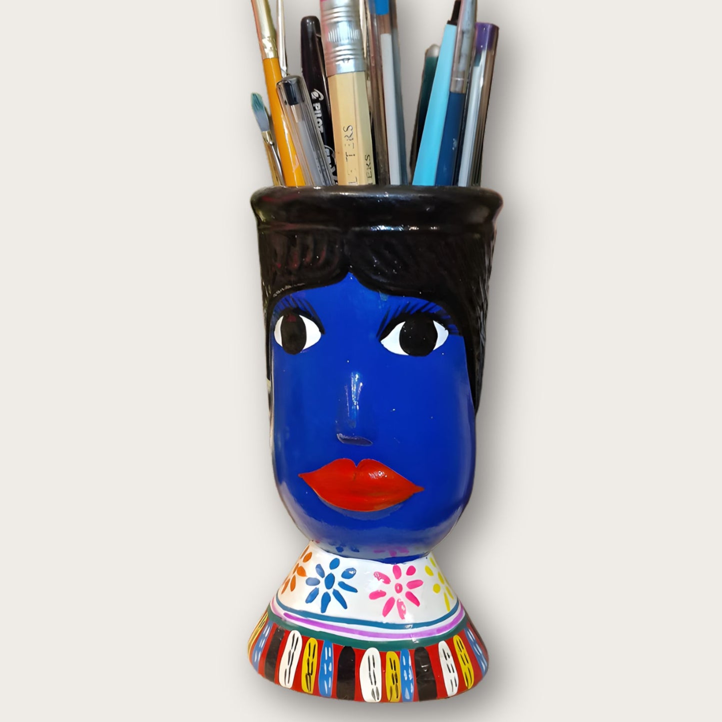Handmade Blue Ceramic Head Vase