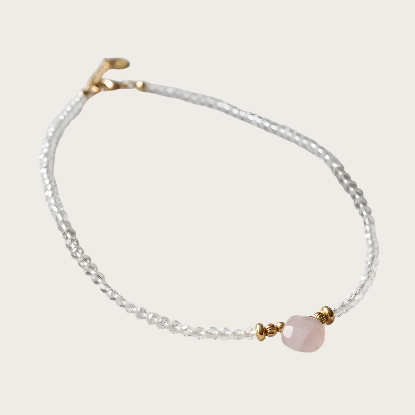 Handmade Clear Quartz Crystal Gemstone Necklace with Rose Quartz Pendant