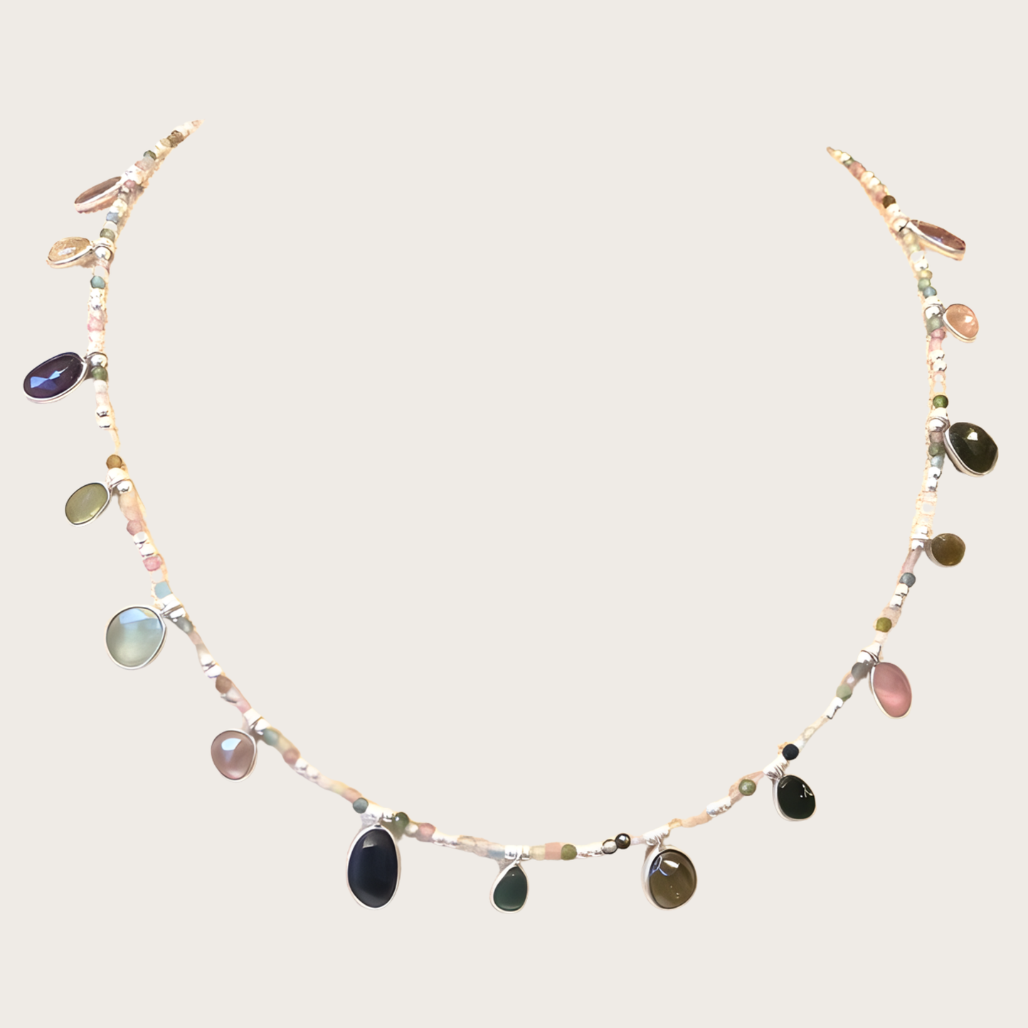 Handmade Crystal Gemstone Necklace with Multicoloured Gemstones