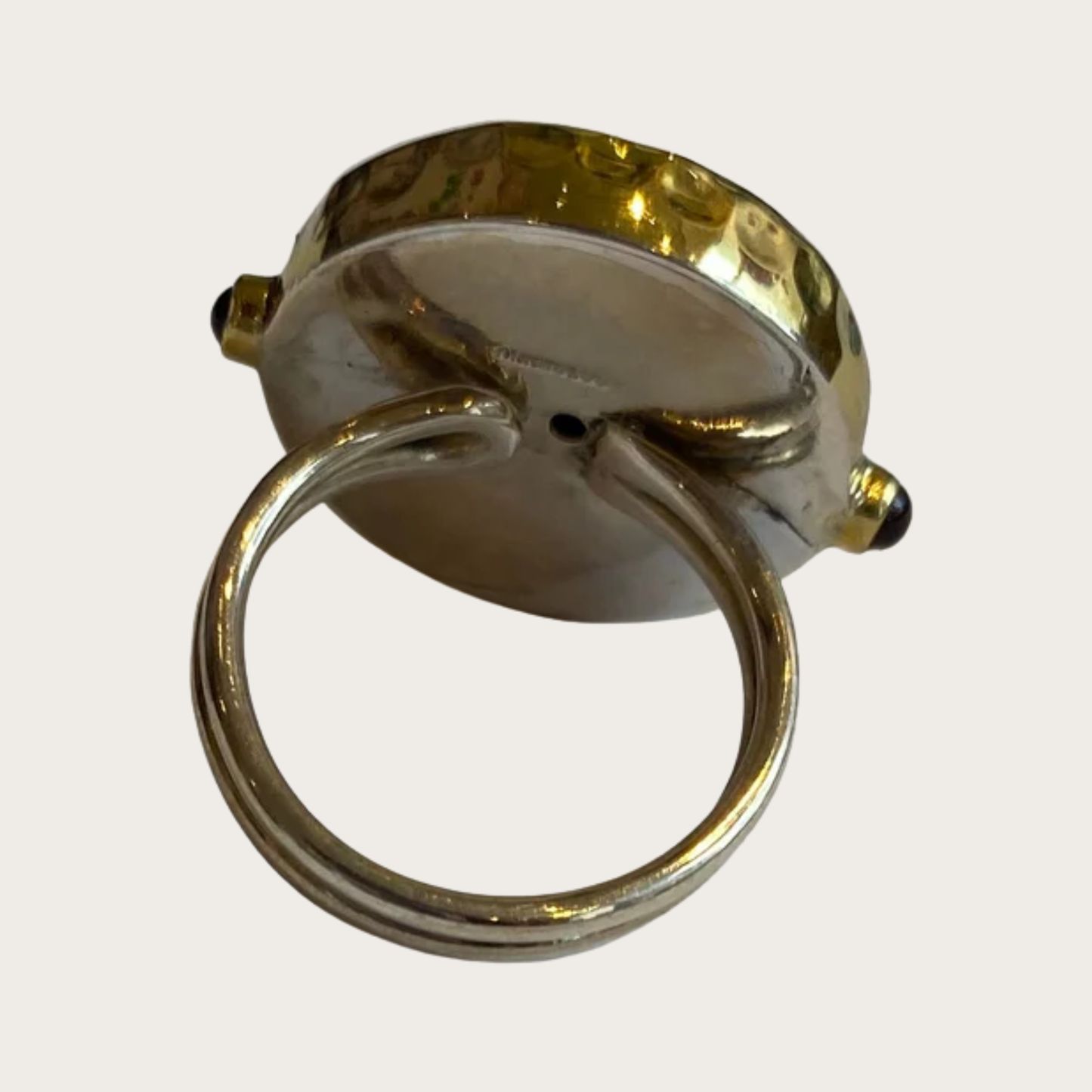 Holy Spirit Dove Silver Round Adjustable Ring with Rubies