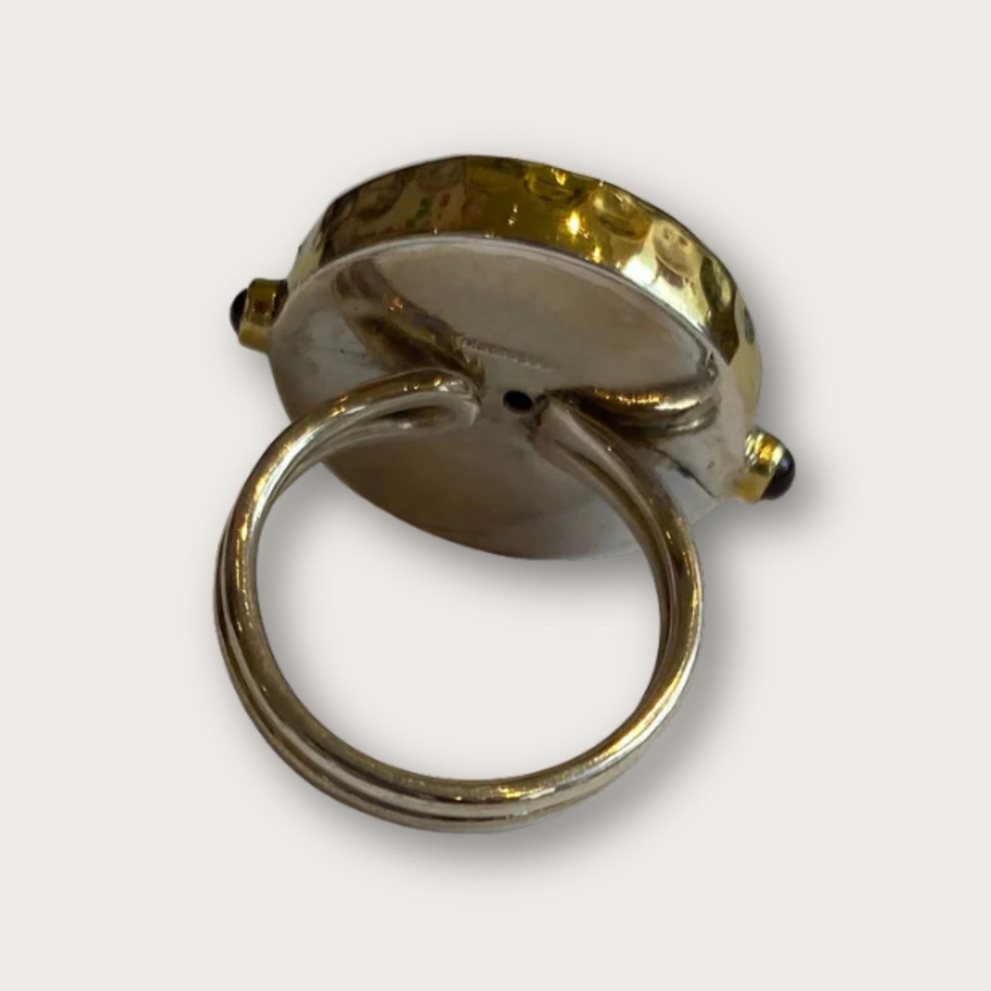 Holy Spirit Dove Silver Round Adjustable Ring with Rubies