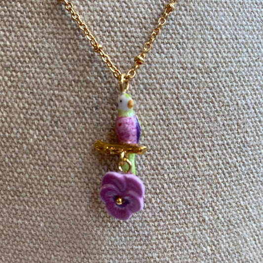 Nach Bird on Pansy Flower Handcrafted Necklace