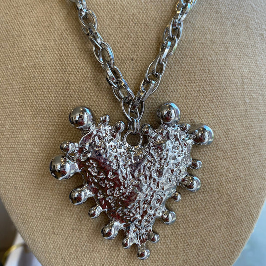 Crinkled Heart Pendant Necklace, Stainless Steel