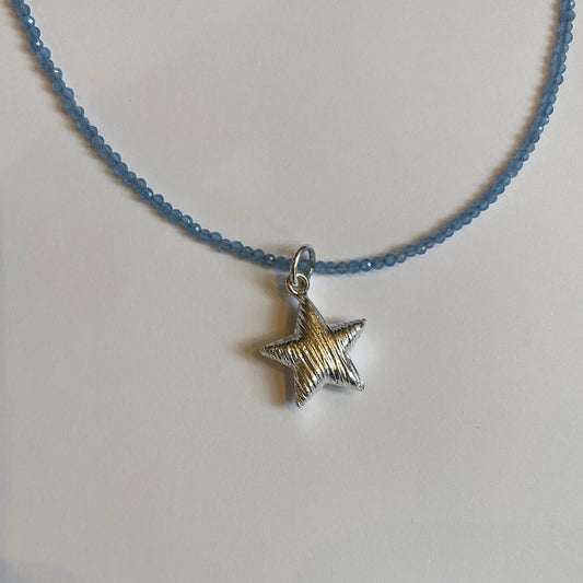 Handmade Angelite Beaded Gemstone Necklace with Sterling Silver Star Pendant Charm