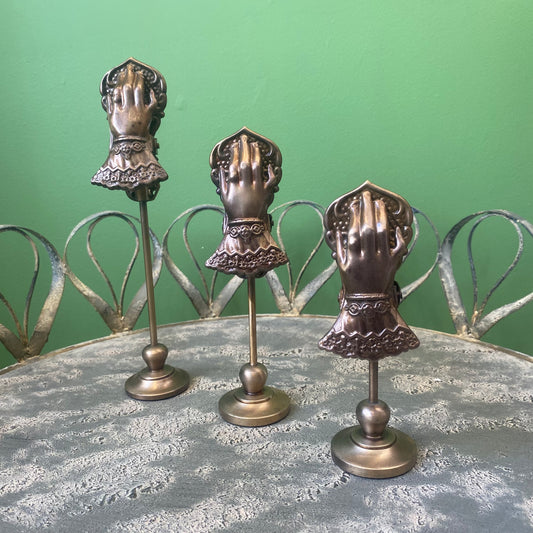 Set of Three Victorian Style Brass Hand Clip Holders