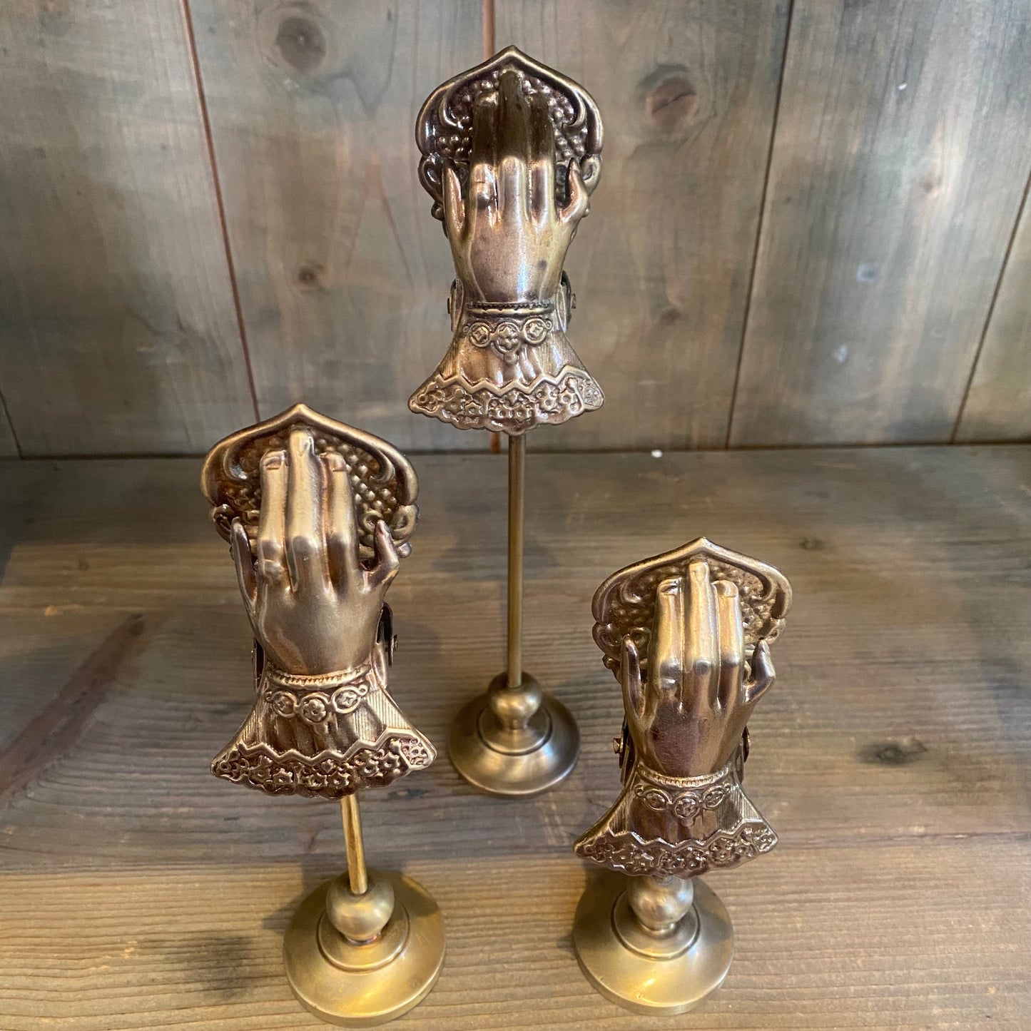 Set of Three Victorian Style Brass Hand Clip Holders